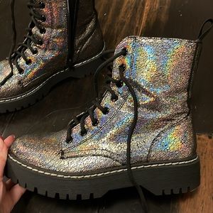 High shoes combat style, sparkly and funky